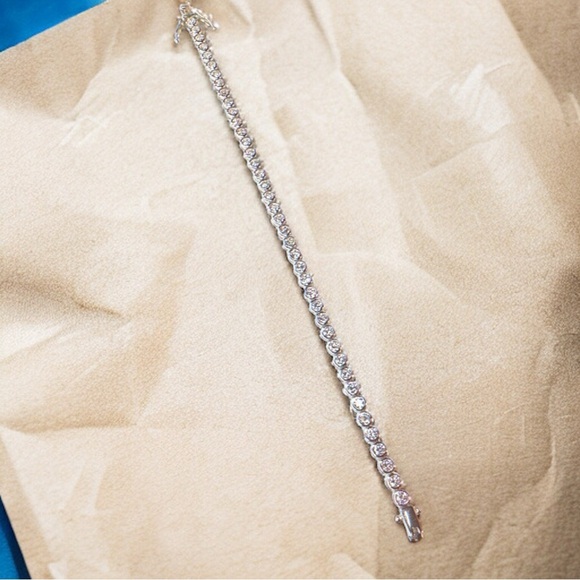 NEW Solid 925 Sterling Silver Rounded BezelSet High Carbon Stone Tennis Bracelet - Picture 3 of 16